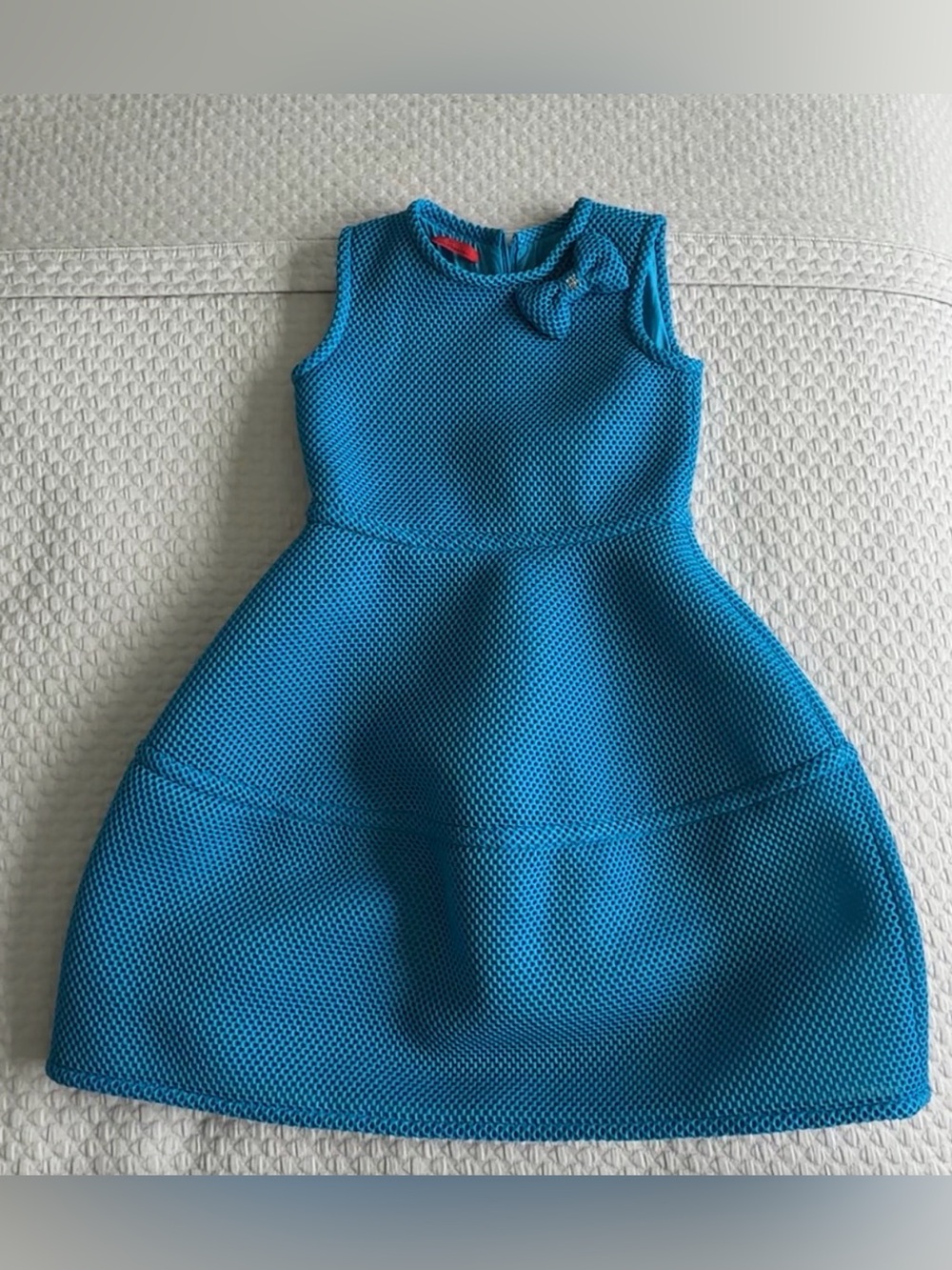 Carolina Herrera Textured Mesh Fit-and-Flare Dress with Bow Accent in Blue